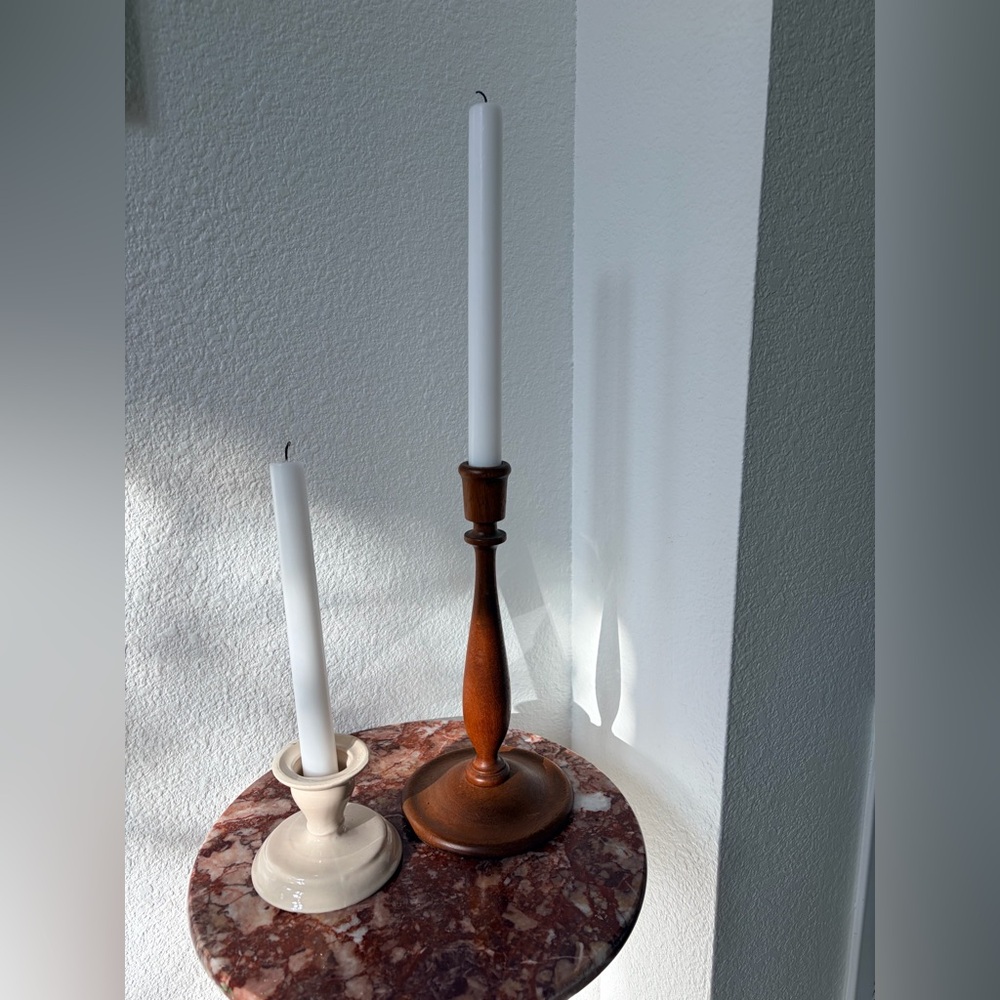 Ivory & wooden candle stick holders
